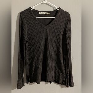 Michael Stars Brown Ribbed V Neck Long Sleeve T Shirt OS
